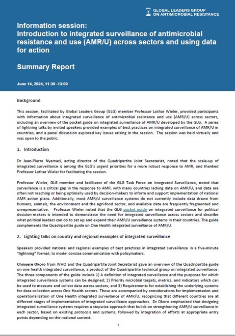 Summary note of the GLG on AMR Information Session on integrated surveillance
