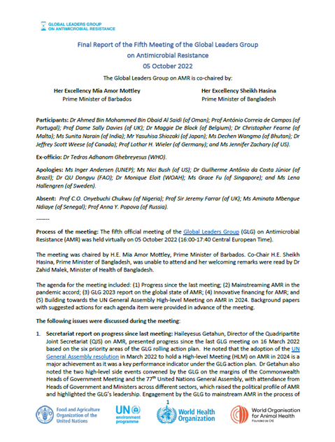 Report of the Fifth Meeting of the Global Leaders Group on Antimicrobial Resistance