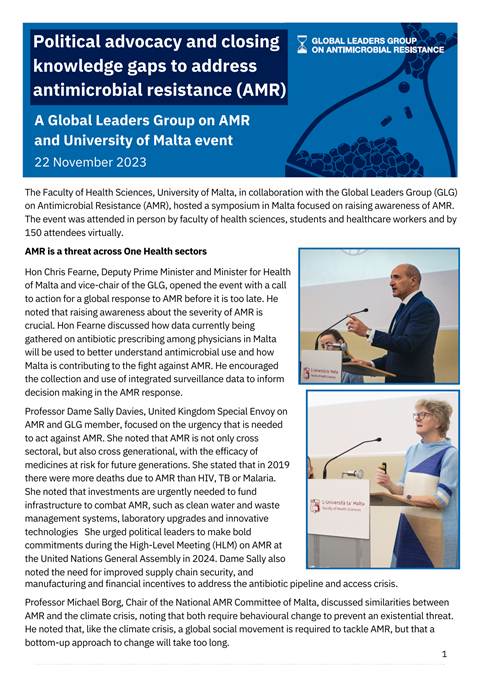 Report on the GLG and University of Malta event 'Political advocacy and closing knowledge gaps to address AMR'