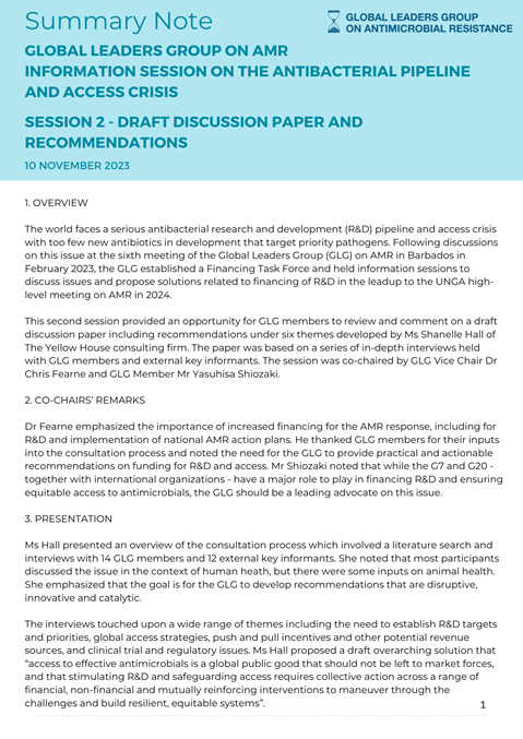 Summary note of the second information session on the antibacterial pipeline and access crisis