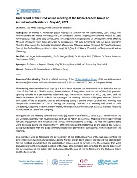 Report of the First Meeting of the Global Leaders Group on Antimicrobial Resistance