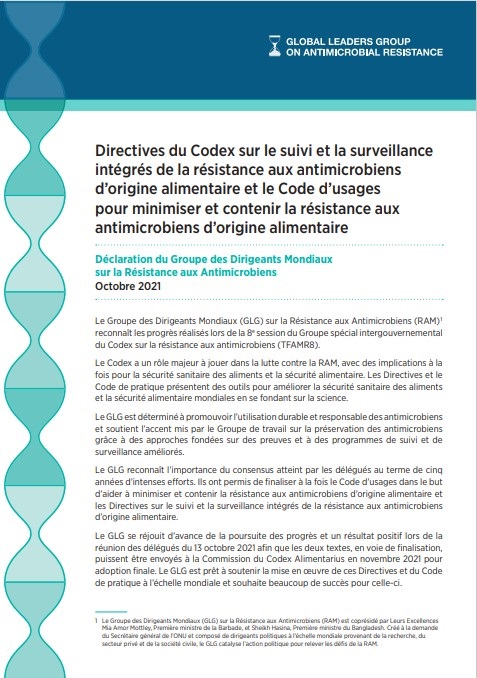 Directives du Codex sur le suivi et la surveillance
intégrés de la résistance aux antimicrobiens
d’origine alimentaire et le Code d’usages
pour minimiser et contenir la résistance aux
antimicrobiens d’origine alimentaire
