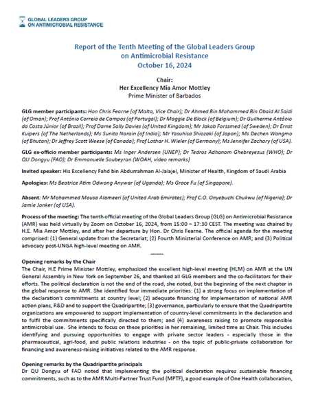 Report of the Tenth Meeting of the Global Leaders Group on Antimicrobial Resistance