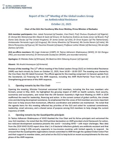 Report of the Twelfth Meeting of the Global Leaders Group on Antimicrobial Resistance
