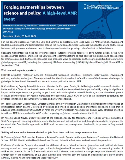 Report of the high level AMR event: Forging partnerships between science and policy
